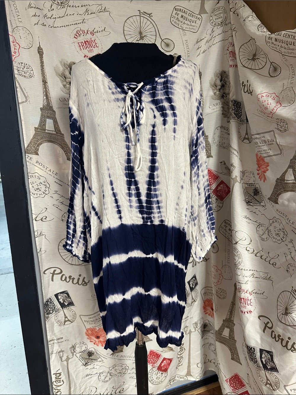 Beach By Nouveau Tie-Dye Navy and White Boho Tunic Top